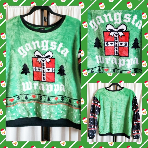 Gangsta Wrappa Christmas sweater top, size medium - Picture 1 of 5